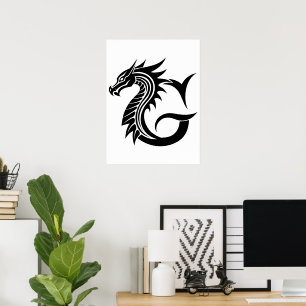 Dragon Styled Letter G, Dragon Alphabet, Monogram Poster