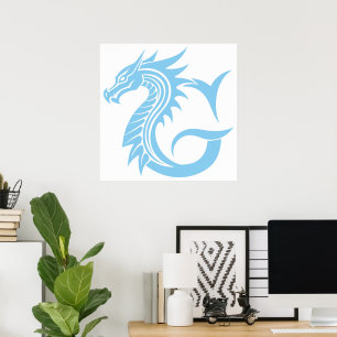 Dragon Styled Letter G, Dragon Alphabet, Monogram Poster