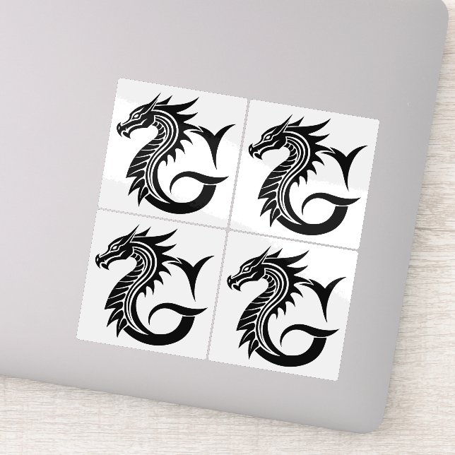 Dragon Styled Letter G, Dragon Alphabet, Monogram Sticker (Detail)