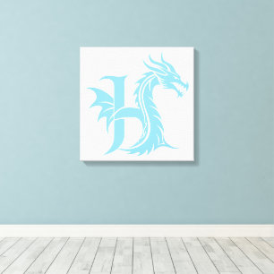 Dragon Styled Letter H, Dragon Alphabet, Monogram Canvas Print