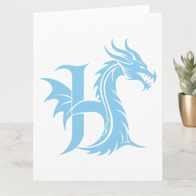 Dragon Styled Letter H, Dragon Alphabet, Monogram Card (Small Plant)
