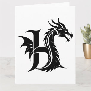 Dragon Styled Letter H, Dragon Alphabet, Monogram Card