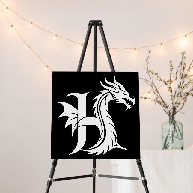 Dragon Styled Letter H, Dragon Alphabet, Monogram Foam Board (In Situ (Stand))