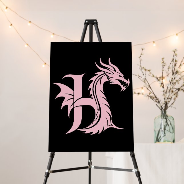 Dragon Styled Letter H, Dragon Alphabet, Monogram Foam Board (In Situ (Stand))
