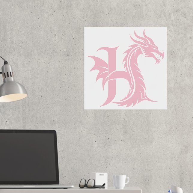 Dragon Styled Letter H, Dragon Alphabet, Monogram Foil Prints (In Situ (Desk 2))