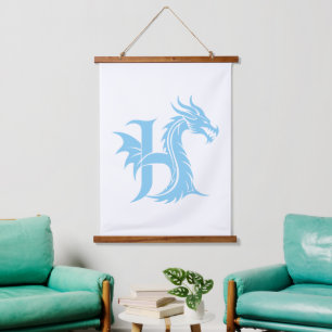 Dragon Styled Letter H, Dragon Alphabet, Monogram Hanging Tapestry