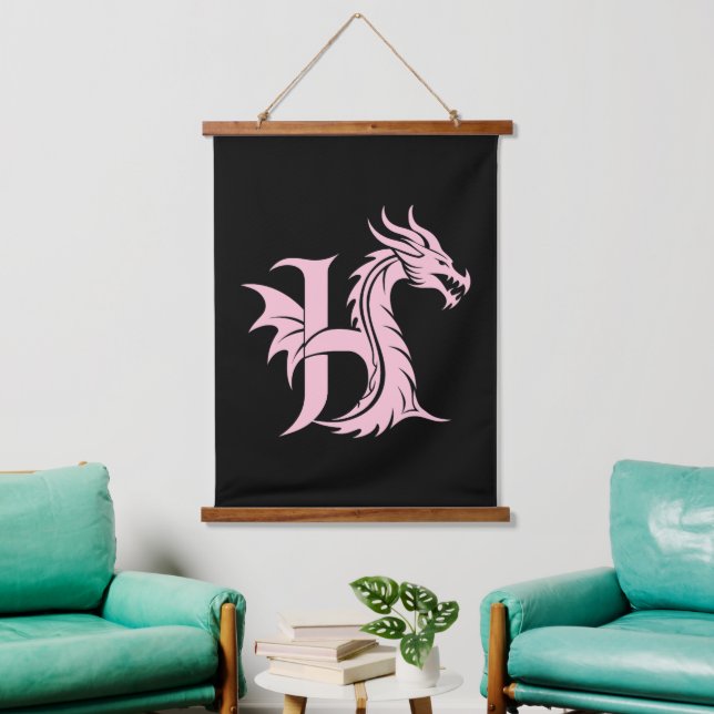 Dragon Styled Letter H, Dragon Alphabet, Monogram Hanging Tapestry (Living Room)