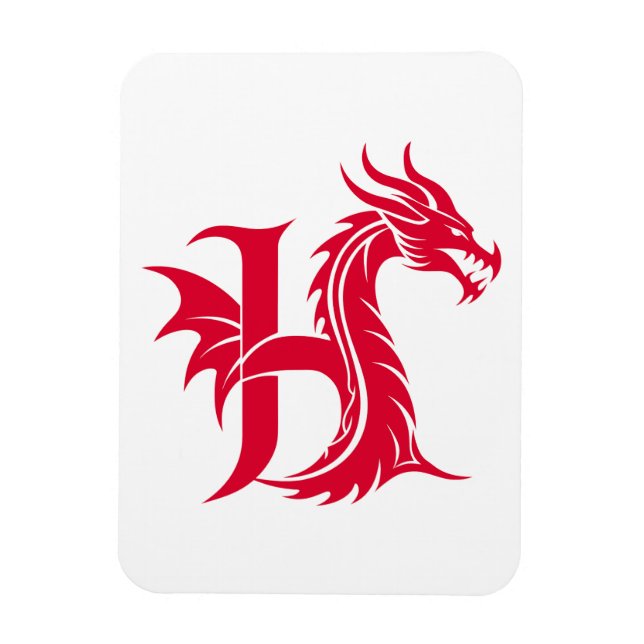 Dragon Styled Letter H, Dragon Alphabet, Monogram Magnet (Vertical)