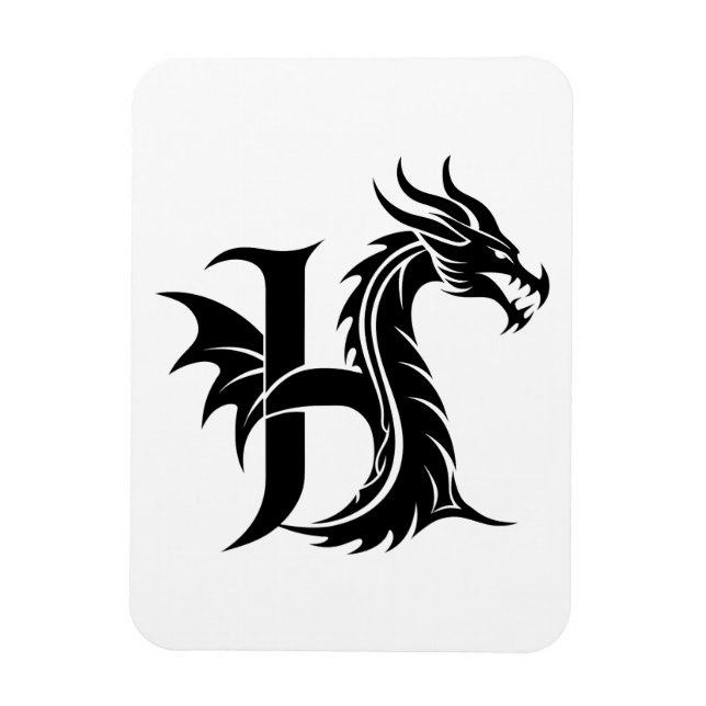 Dragon Styled Letter H, Dragon Alphabet, Monogram Magnet (Vertical)