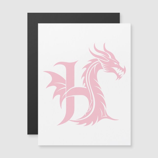 Dragon Styled Letter H, Dragon Alphabet, Monogram Magnetic Invitation (Front/Back)
