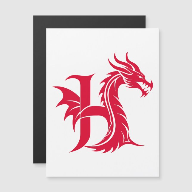 Dragon Styled Letter H, Dragon Alphabet, Monogram Magnetic Invitation (Front/Back)