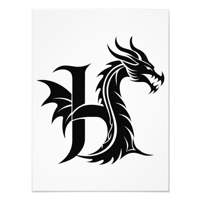 Dragon Styled Letter H, Dragon Alphabet, Monogram Photo Print (Front)