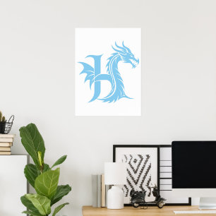 Dragon Styled Letter H, Dragon Alphabet, Monogram Poster