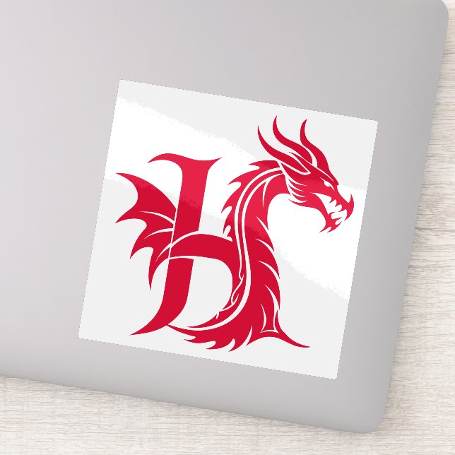 Dragon Styled Letter H, Dragon Alphabet, Monogram Sticker (Detail)
