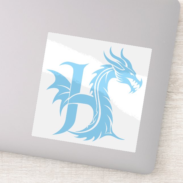 Dragon Styled Letter H, Dragon Alphabet, Monogram Sticker (Detail)