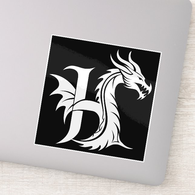 Dragon Styled Letter H, Dragon Alphabet, Monogram Sticker (Detail)