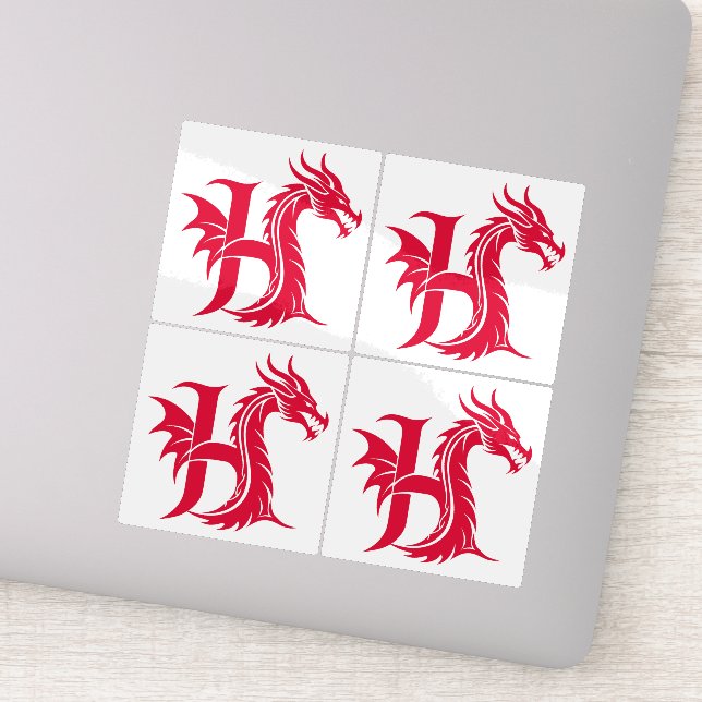 Dragon Styled Letter H, Dragon Alphabet, Monogram Sticker (Detail)