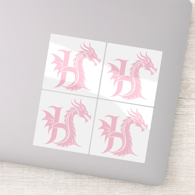 Dragon Styled Letter H, Dragon Alphabet, Monogram Sticker (Detail)
