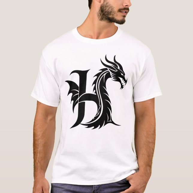 Dragon Styled Letter H, Dragon Alphabet, Monogram T-Shirt (Front)