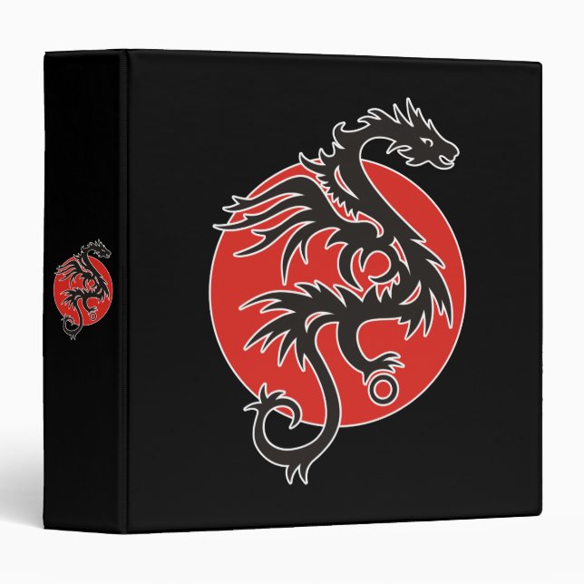 Dragon Sun - black red white + your ideas 3 Ring Binder (Front/Spine)