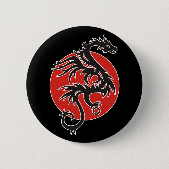 Dragon Sun - black red white + your ideas Button (Front)