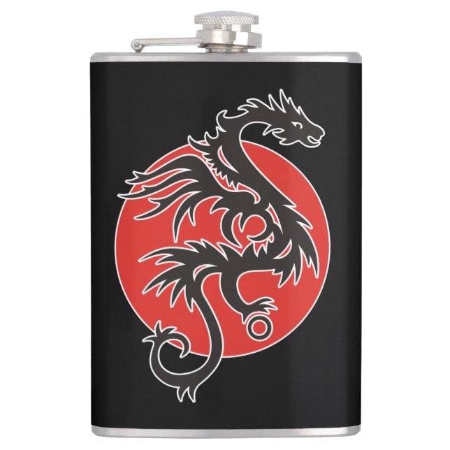Dragon Sun - black red white + your ideas Flask (Front)