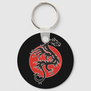 Dragon Sun - black red white + your ideas Keychain