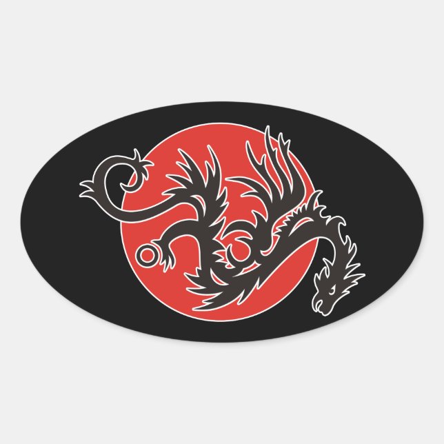Dragon Sun - black red white + your ideas Oval Sticker (Front)