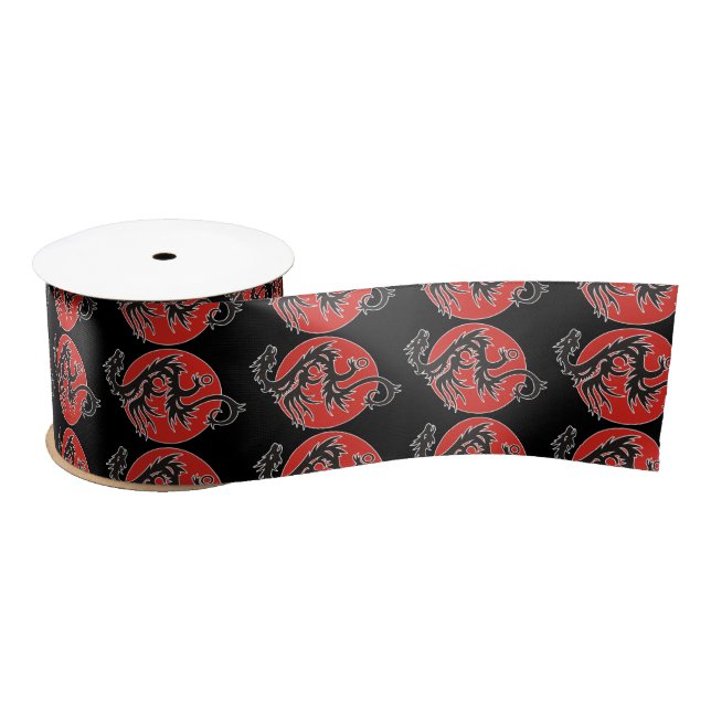 Dragon Sun - black red white + your ideas Satin Ribbon (Spool)