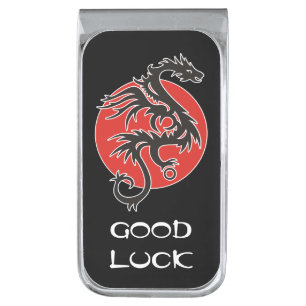 Dragon Sun - black red white + your ideas Silver Finish Money Clip