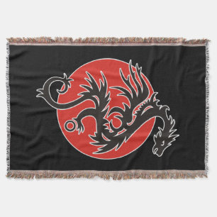 Dragon Sun - black red white + your ideas Throw Blanket