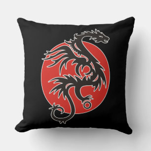 Dragon Sun - black red white + your ideas Throw Pillow
