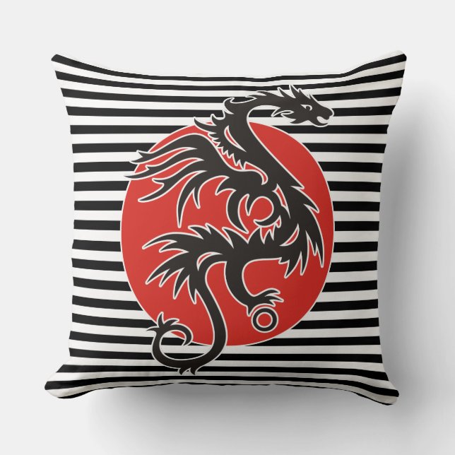 Dragon Sun - black red white + your ideas Throw Pillow (Front)