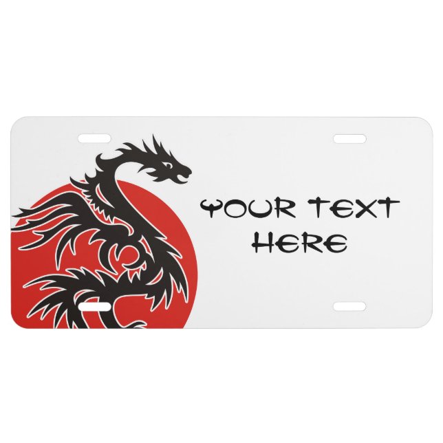 Dragon Sun Power - black red white + your ideas License Plate (Front)