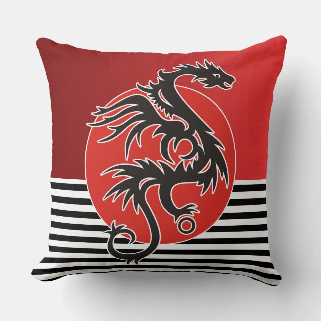 Dragon Sun Power - black red white + your ideas Throw Pillow (Front)