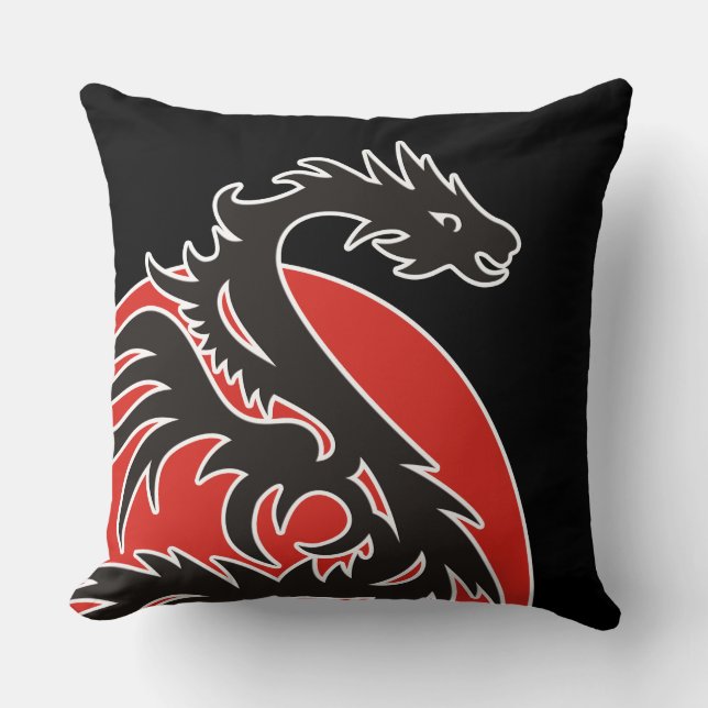 Dragon Sun Power - black red white + your ideas Throw Pillow (Front)