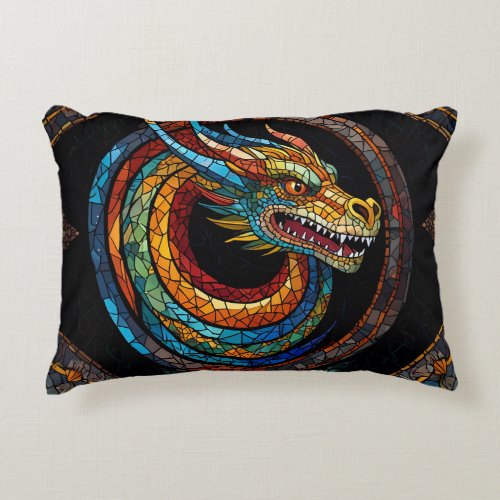 Dragon Swirl in multi colored mosaic design Accent Pillow