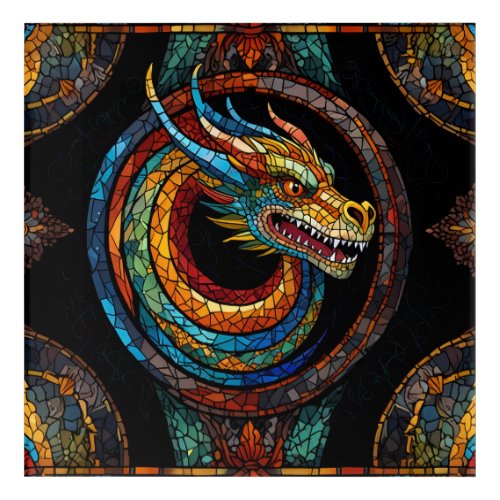 Dragon Swirl in multi colored mosaic design Acrylic Print