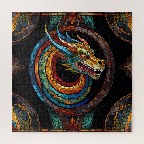 Dragon Swirl in multi colored mosaic design Jigsaw Puzzle