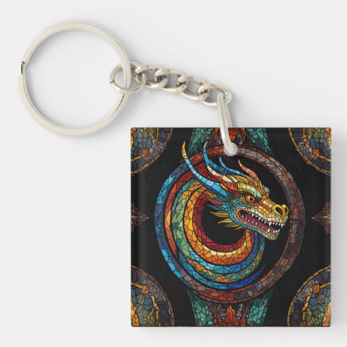 Dragon Swirl in multi colored mosaic design Keychain