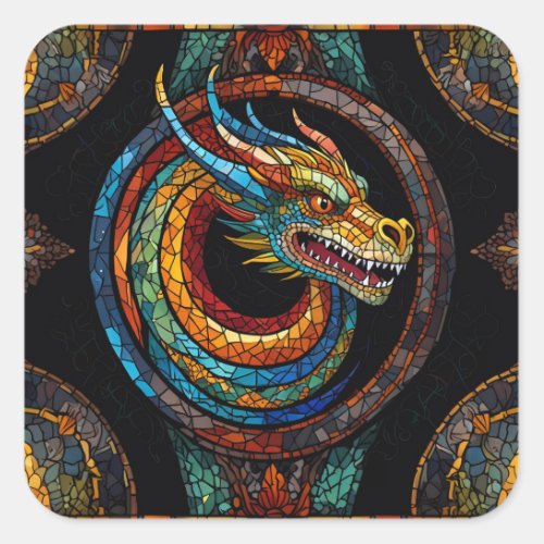 Dragon Swirl in multi colored mosaic design Square Sticker