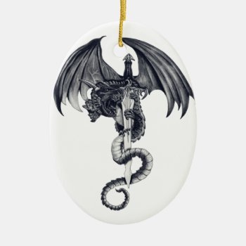 Dragon & Sword Ornament by DrawingsbyKDM at Zazzle