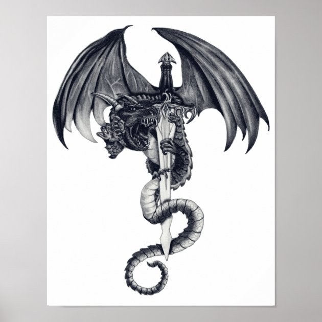 Premium Vector | Tattoo art dargon and japanese sword hand drawing sketch  black and white