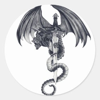 Dragon & Sword Stickers by DrawingsbyKDM at Zazzle