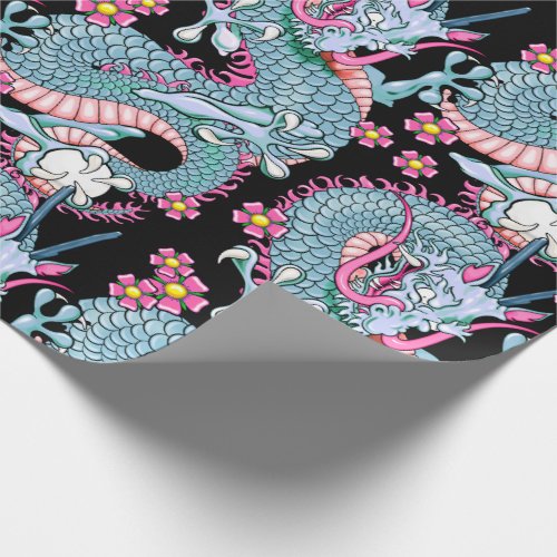 Dragon Tattoo Art in Pink and Peach Melba Wrapping Paper