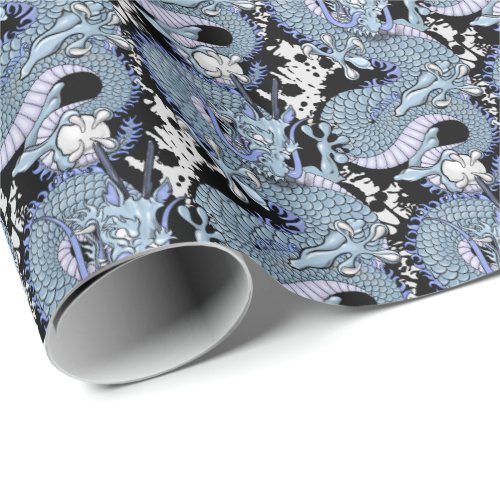 Dragon Tattoo Art in Purple and Blue Wrapping Paper