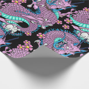 Dragon Tattoo Art in Purple and Blue Wrapping Paper