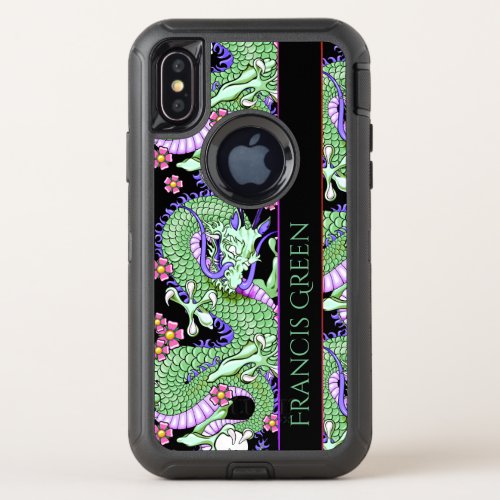 Dragon Tattoo Art in Purple and Green OtterBox Defender iPhone X Case