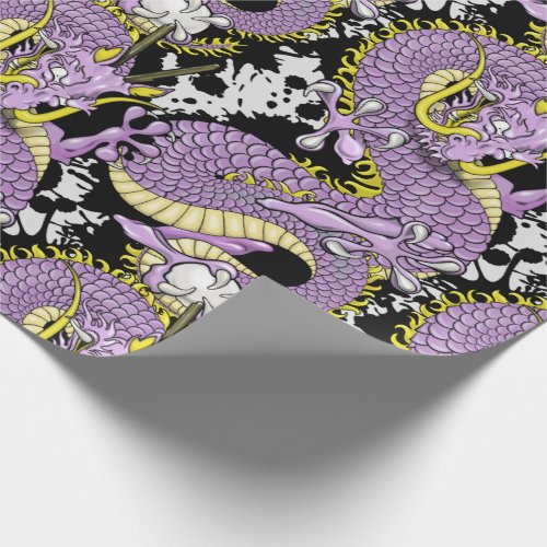 Dragon Tattoo Art in Purple Lilac and Yellow Wrapping Paper