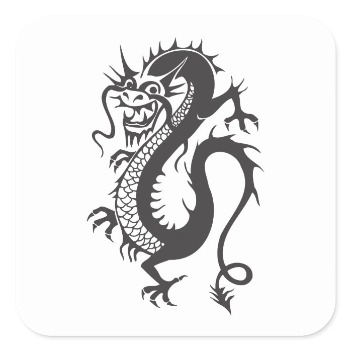 Dragon Tattoo Fantasy Fiction Drawing Cartoon Art Square Stickers